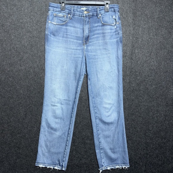 Good American Denim - Good American Distressed Hem Good Curve Straight Blue Jeans Women's Size 12